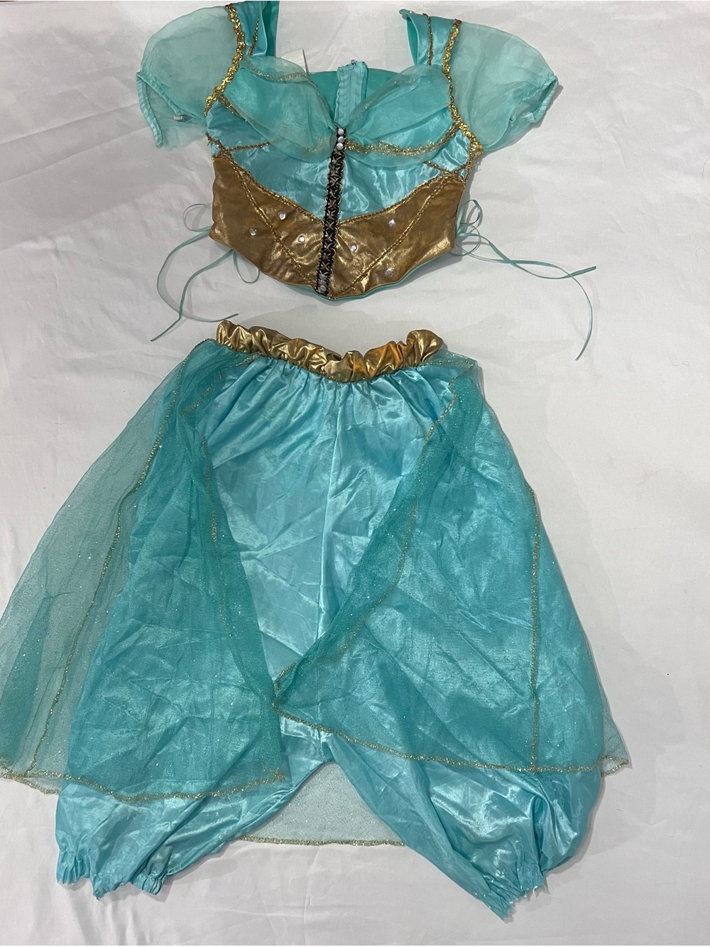 Jasmine Inspired Princess Costume Girls Size 4 Teal Gold 2 Pieces
